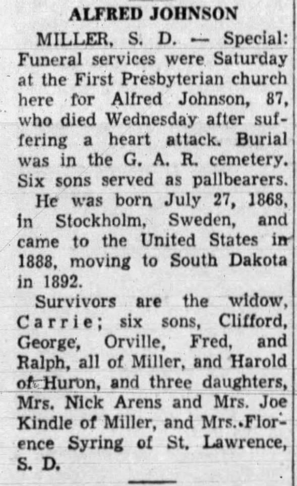 Alfred Johnson - Obituary